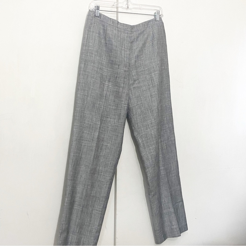 Burns Light Gray Plaid Lined Viscose Linen Blend Button Zip Pants Slacks 10